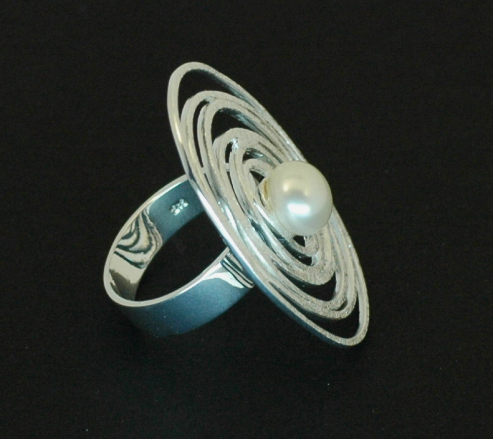 Perlenring Silber eismatt